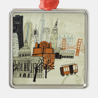 Ornamento De Metal Cena de San Francisco do Doodle