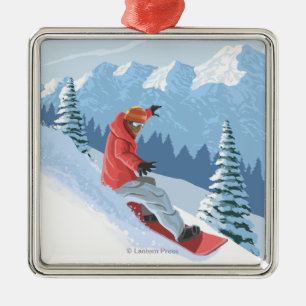 Ornamento De Metal Cena do Snowboarder - as Montanhas Rochosas