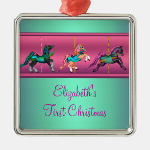 Ornamento De Metal Cerceta cor-de-rosa do carrossel & Natal do bebê
