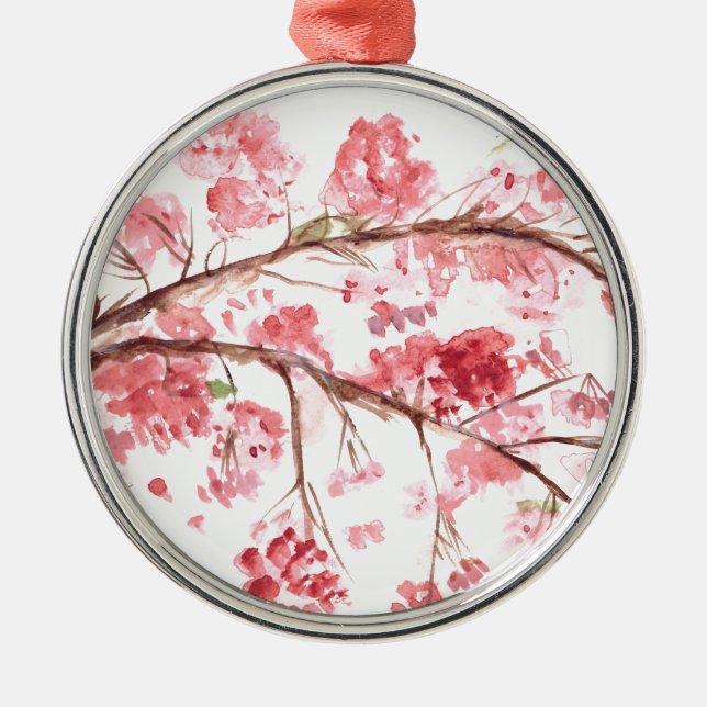 Ornamento De Metal Cereja floresce rosa flores rosa Sakura japonesa (Frente)
