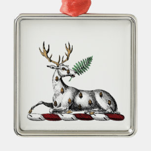 Ornamento De Metal Cervo com Emblema de Crista Heráldica de Samambaia