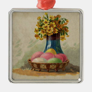 Ornamento De Metal Cesta da páscoa do vintage com ovos coloridos