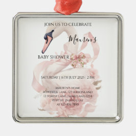 Ornamento De Metal Chá de Bebê Menina com Laço Rosa