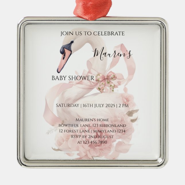 Ornamento De Metal Chá de Bebê Menina com Laço Rosa (Frente)