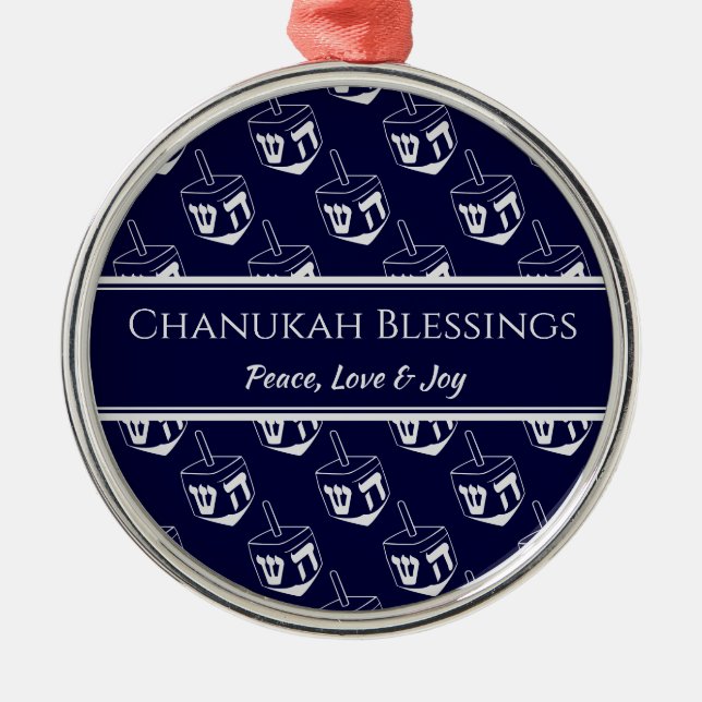 Ornamento De Metal CHANUKAH BLESSINGS Customized | Dreidel GRAY (Frente)
