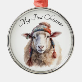 Ornamento De Metal Chapéu de Inverno Ovelha de Natal Texto Personaliz