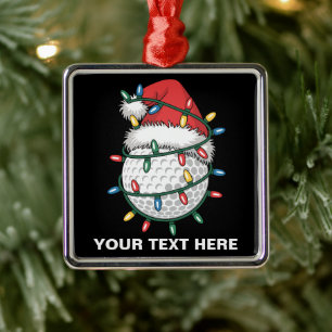 Ornamento De Metal Chapéu de Papai Noel com Bolas de Golfe Personaliz