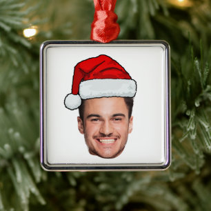Ornamento De Metal Chapéu de Papai Noel com Foto Personalizada de Nat