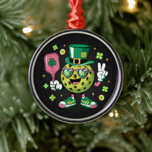 Ornamento De Metal Chapéu Lucky Pickleball Trevo de Shamrock Irlandês