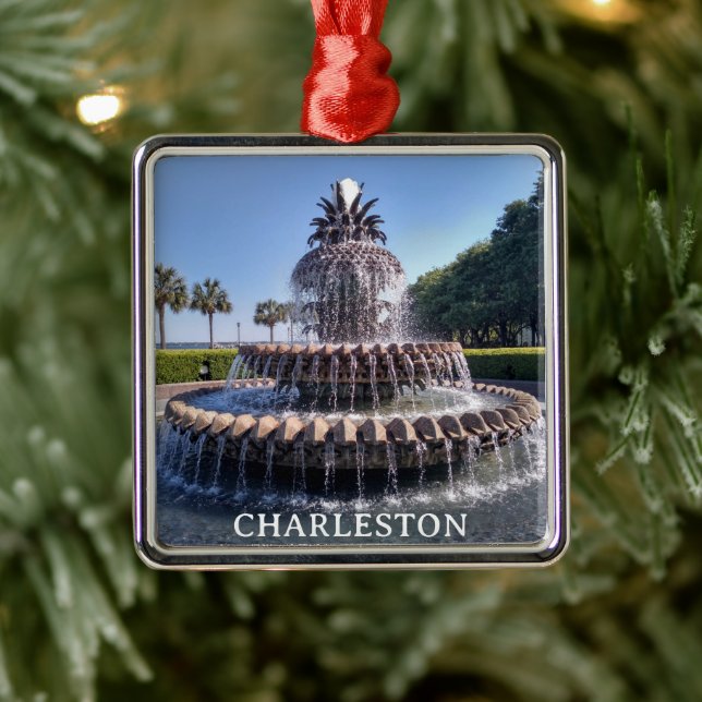 Ornamento De Metal Charleston SC Pineapple Fountain Christmas (Árvore)