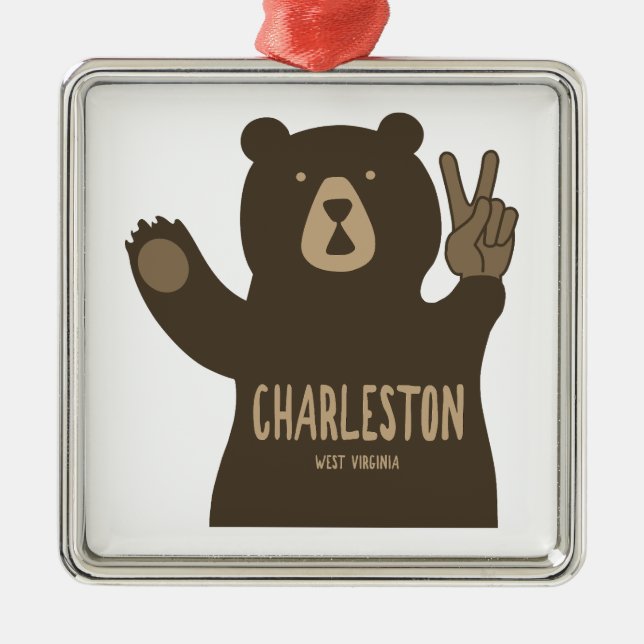 Ornamento De Metal Charleston West Virginia Peace Bear (Frente)