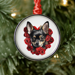 Ornamento De Metal Charmoso Chihuahua Rosas Vermelhas Cachorro Mãe Pa