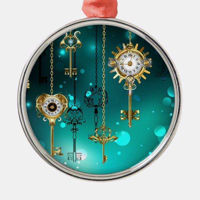 Ornamento De Metal Chaves de Esqueleto Anticas em Fundo Verde (Frente)