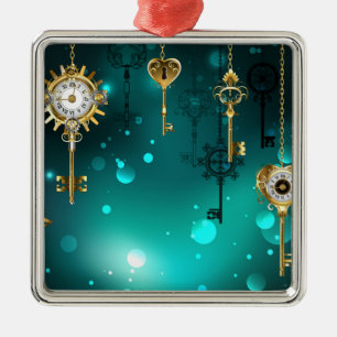 Ornamento De Metal Chaves de Esqueleto Anticas em Fundo Verde