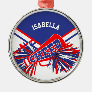Ornamento De Metal Cheerleader 📣 💖 - Azul, Branco e Vermelho