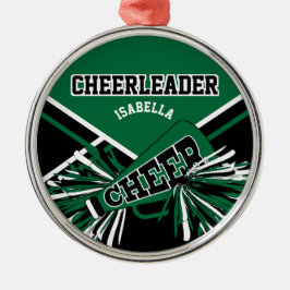 Ornamento De Metal Cheerleader 📣 - Verde escuro, preto e branco
