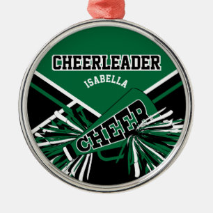 Ornamento De Metal Cheerleader - verde escuro, preto e branco