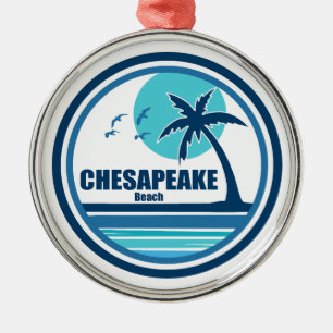 Ornamento De Metal Chesapeake Beach Maryland Palm Tree Birds