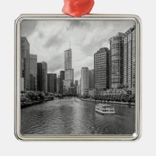 Ornamento De Metal Chicago River E Trump Tower Cinza
