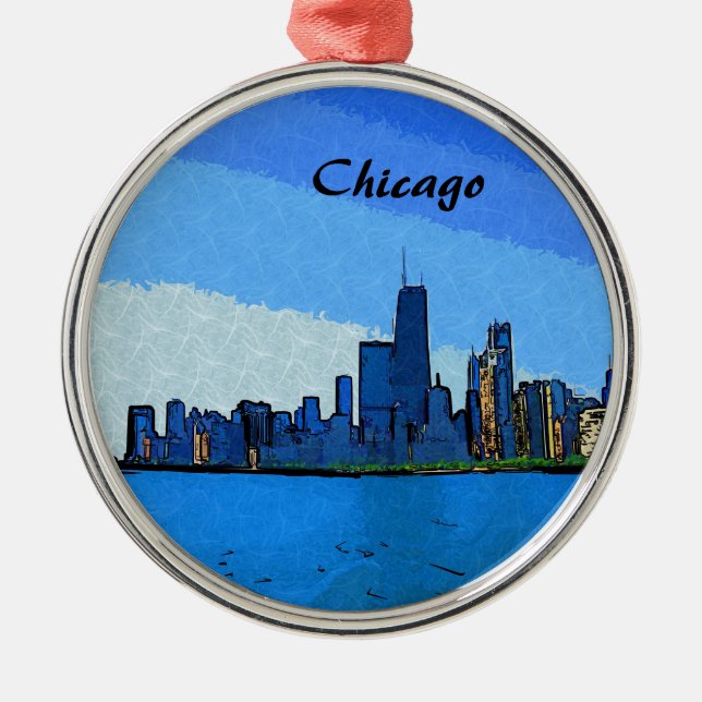 Ornamento De Metal Chicago Skyline Collage Paint (Frente)