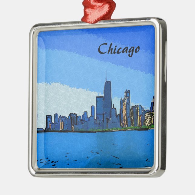 Ornamento De Metal Chicago Skyline Collage Paint (Esquerda)