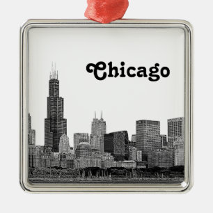 Ornamento De Metal Chicago Skyline Etch