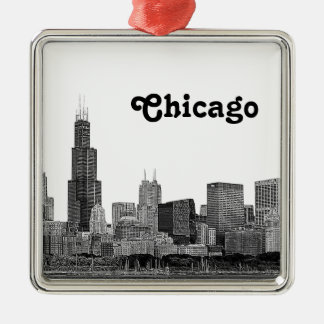Ornamento De Metal Chicago Skyline Etch