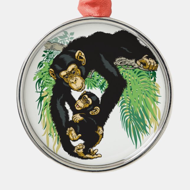 Ornamento De Metal chimpanzé com bebê (Frente)