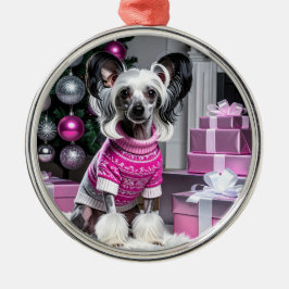 Ornamento De Metal Chinese Crested Christmas
