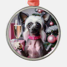 Ornamento De Metal Chinese Crested Christmas