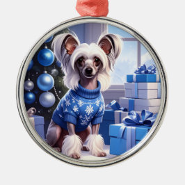 Ornamento De Metal Chinese Crested Christmas