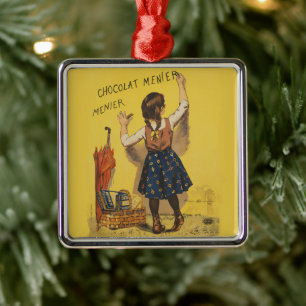 Ornamento De Metal Chocolat Menier Little Girl Escrevendo