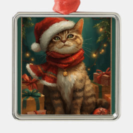 Ornamento De Metal Christmas Cat Square Metal Ornament
