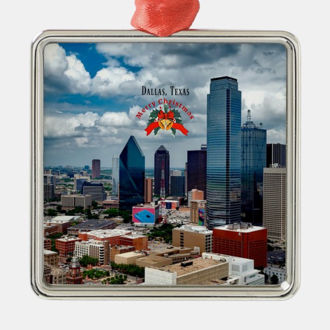 Ornamento De Metal Christmas, Dallas, Texas skyline (Frente)