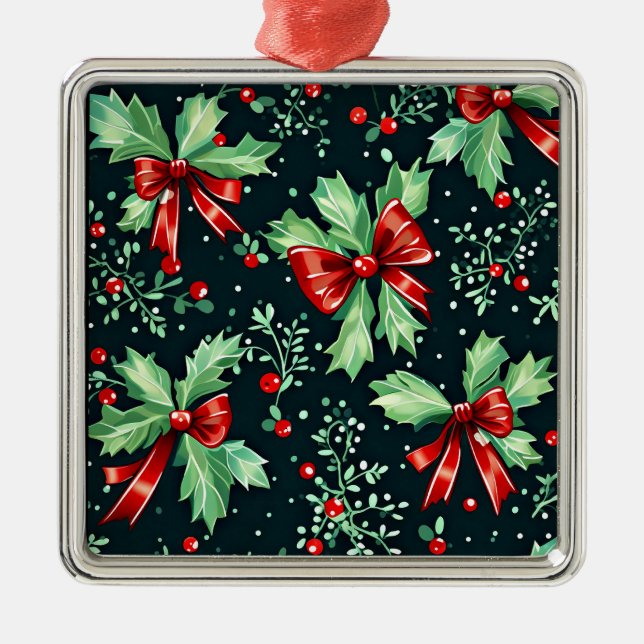 Ornamento De Metal Christmas Holly Berry Pattern (Frente)