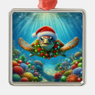 Ornamento De Metal Christmas Sea Turtle Ornament