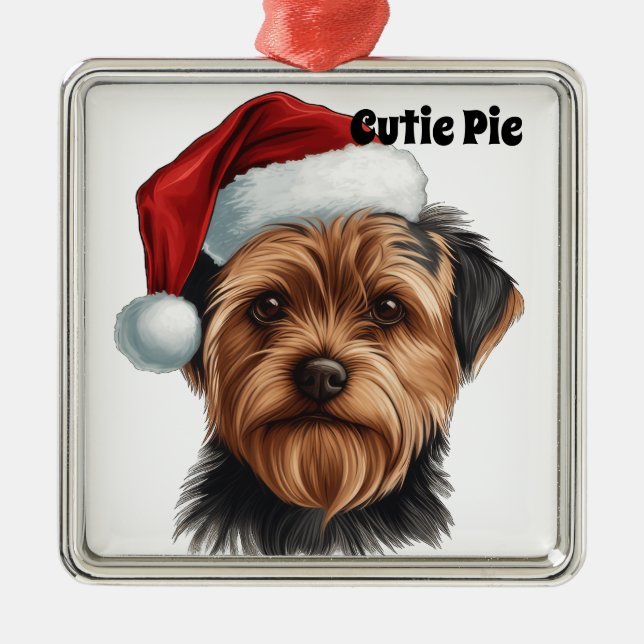 ORNAMENTO DE METAL CHRISTMAS YORKSHIRE TERRIER DOG COM SANTA HAT (Frente)