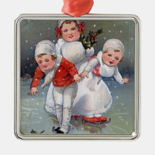 Ornamento De Metal ChristmasLittle alegre caçoa o patinagem no gelo