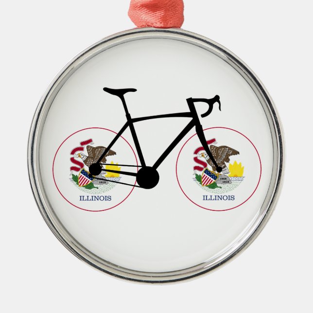 Ornamento De Metal Ciclismo com a Bandeira de Illinois (Frente)