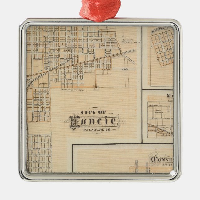 Ornamento De Metal Cidade de Muncie, Delaware Co com Yorktown (Frente)