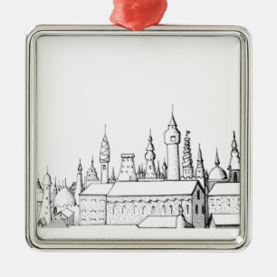 Ornamento De Metal cidade fabulosa. trabalho de arte. preto e branco