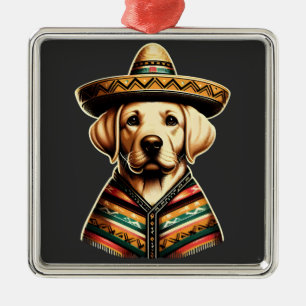 Ornamento De Metal Cinco de Mayo Labrador Retriever Poncho Sombrero