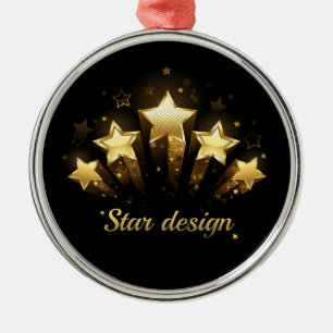 Ornamento De Metal Cinco estrelas douradas a preto