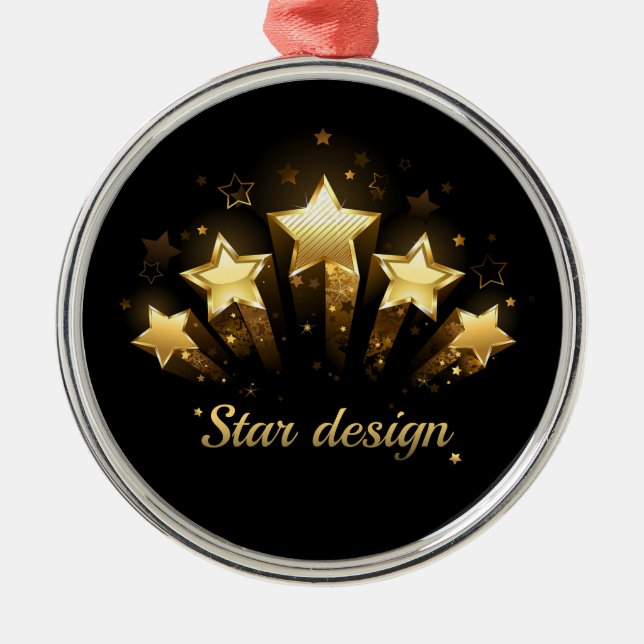 Ornamento De Metal Cinco estrelas douradas a preto (Frente)