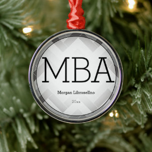 Ornamento De Metal Cinza de Herringbone Nome de Graduação MBA Preto