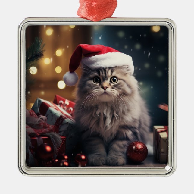 ORNAMENTO DE METAL CINZA DE NATAL DE FERIADO FLUFFY POR KITTEN (Frente)