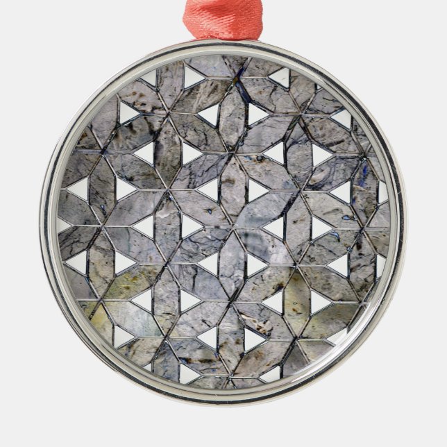 Ornamento De Metal Cinza natural Stone Mosaic, flor da vida (Frente)