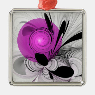 Ornamento De Metal Cinza Negra abstrato com Fratura Magenta