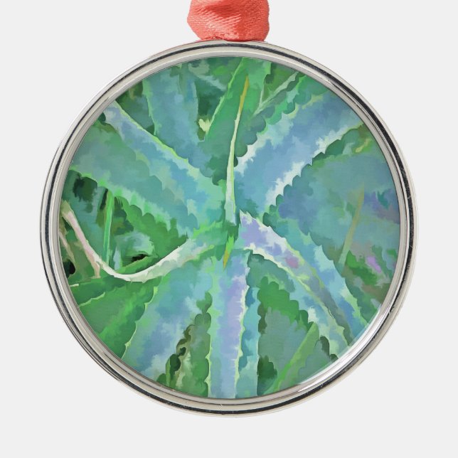 Ornamento De Metal Cinza Verde Aloe Abstrato (Frente)
