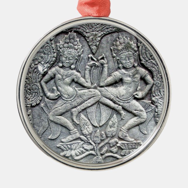 Ornamento De Metal Cinzeladura de pedra dos dançarinos cambojanos (Frente)